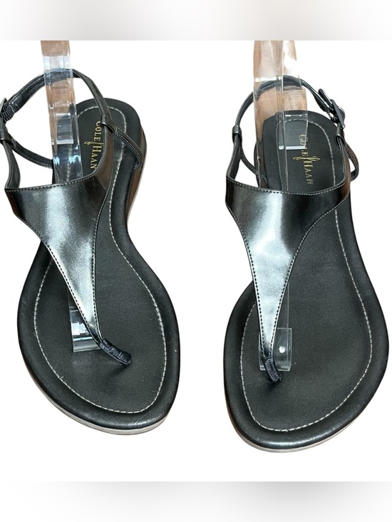 Shoes - Cole Haan Nike Air Thong Sandals Metallic Pewter Leather Ankle Strap Comfort 9.5